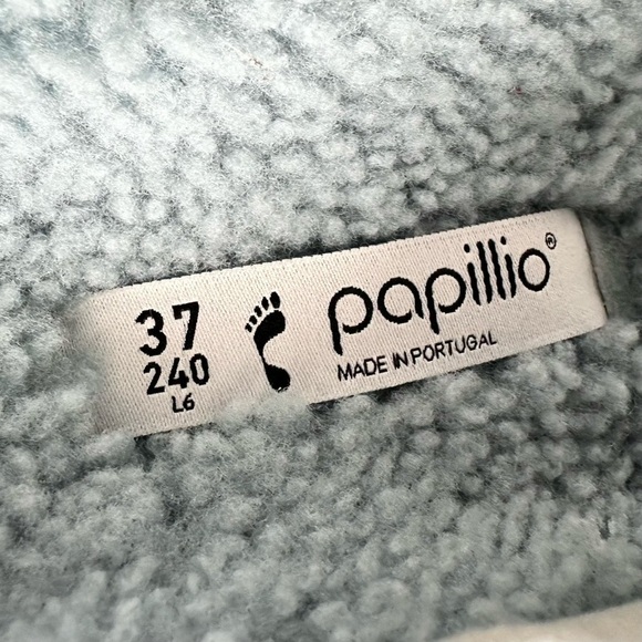 NWT Birkenstock Papillio Arizona Big Buckle Shearling fuzzy sandal blue 37/6 - Picture 13 of 16